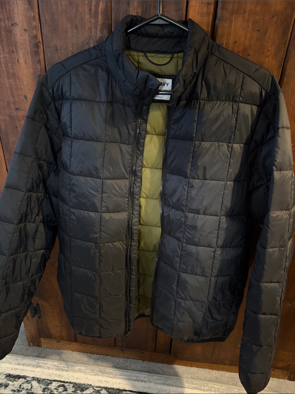 Old Navy Black Quilted Puffer Jacket with Olive Interior
